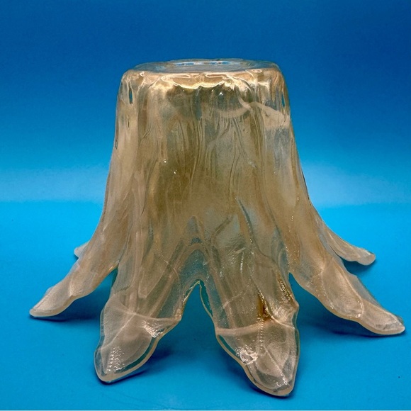 MURANO Art Glass Petal Bowl Candle Holder L7xH4" Vase Orange White Swirl Italy - Picture 6 of 7